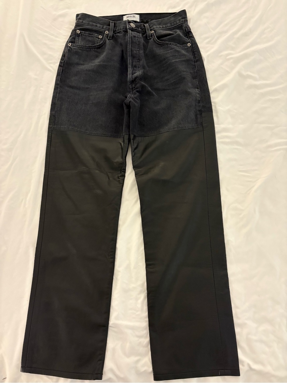 Agolde 90’s Pinch Waist Black Straight Leather Leg Jeans